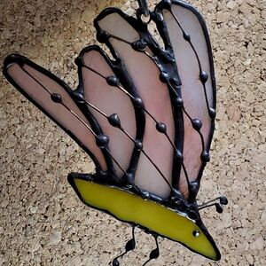 Stained Glass Butterfly Suncatcher - Pink and Yellow